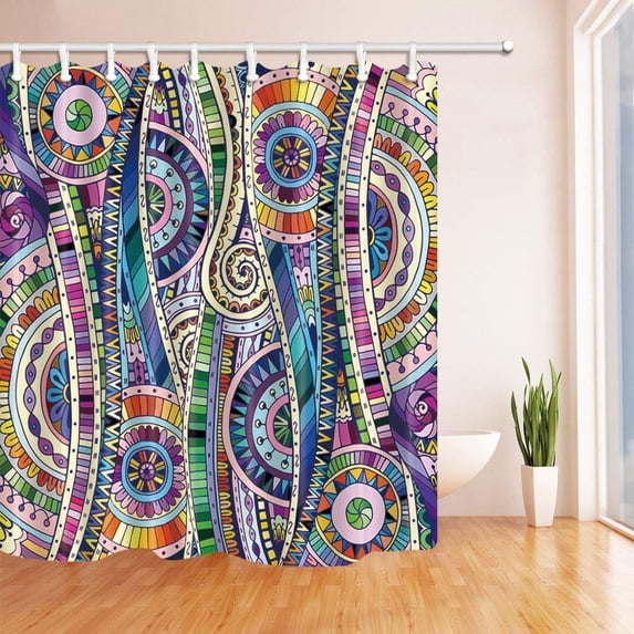 WOPOP Abstract Flower Pattern Polyester Fabric Bath Curtain, Bathroom Shower Curtain 66x72 inches