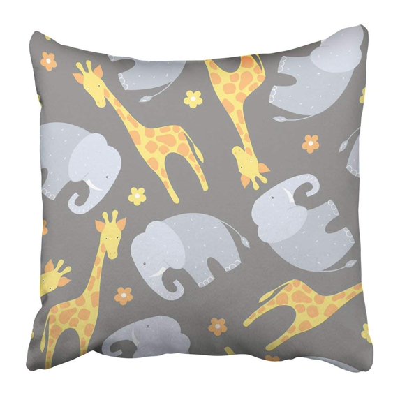WOPOP Africa Giraffe and Elephant on Grey Pattern African Animal Baby Birthday Cartoon Character Child Pillowcase Pillow Cover 18x18 inches