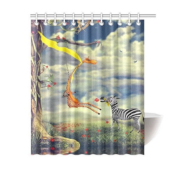 WOPOP African Safari Animals Shower Curtain,Wildlife Funny Giraffe Polyester Fabric Shower Curtain Bathroom Sets 60x72 Inches