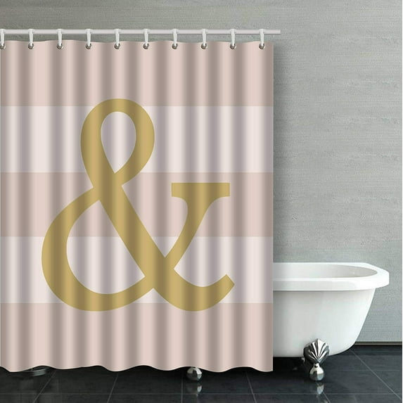 WOPOP Ampersand And Stripes Blush Pink And Gold Bathroom Shower Curtain 60x72 inches