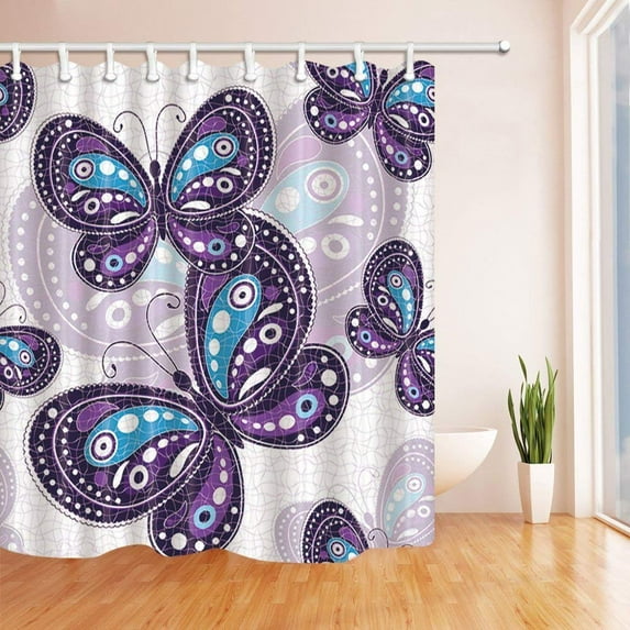 WOPOP Animal Purple Watercolor Butterfly Polyester Fabric Bath Curtain, Bathroom Shower Curtain 66x72 inches