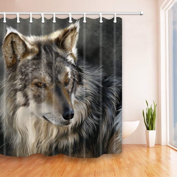WOPOP Animals Decor 3D Wolf Polyester Fabric Bathroom Shower Curtain 66x72 inches