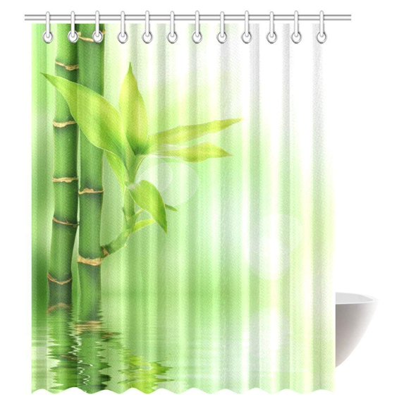 WOPOP Bamboo House Decor Shower Curtain, Mildew Resistant Bathroom Zen Garden Theme Decor View for Magical Fabric Bathroom Shower Curtain with Hooks, 66x72 Inches