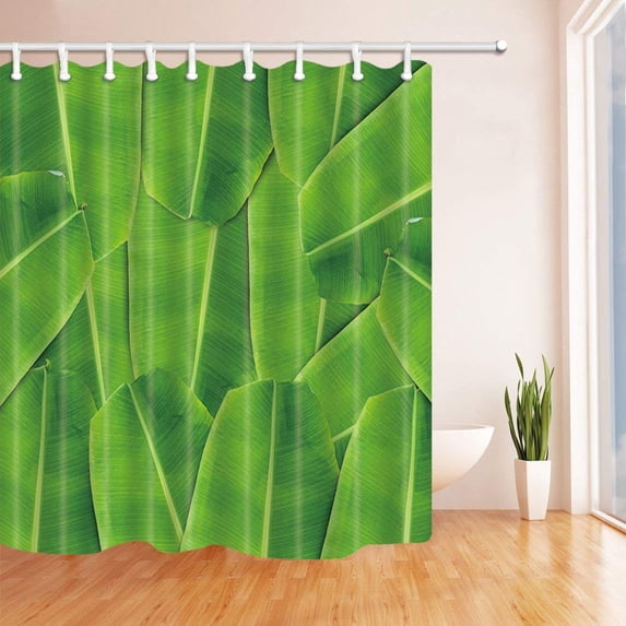 WOPOP Banana Leaf Texture in Thailand Polyester Fabric Bathroom Shower Curtain 66x72 inches