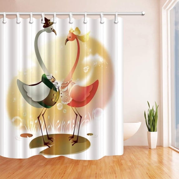 WOPOP Birds Decor Flamingo Fall in Love Polyester Fabric Bathroom Shower Curtain 66x72 inches