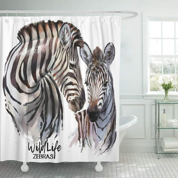 WOPOP Black Animal Zebras Painting White African Wild Africa Cute Funny Savannah Stripes Shower Curtain 60x72 inch