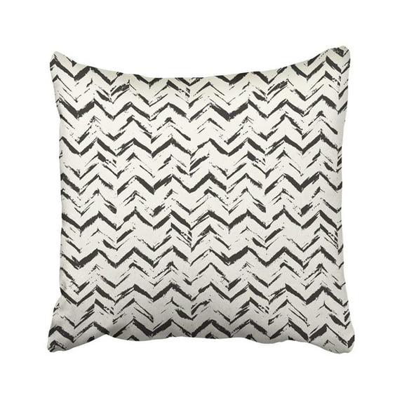 WOPOP Black Brush Abstract Brushstroke Herringbone White Chevron Creative Damaged Detail Drawing Pillowcase Pillow Cover 20x20 inches