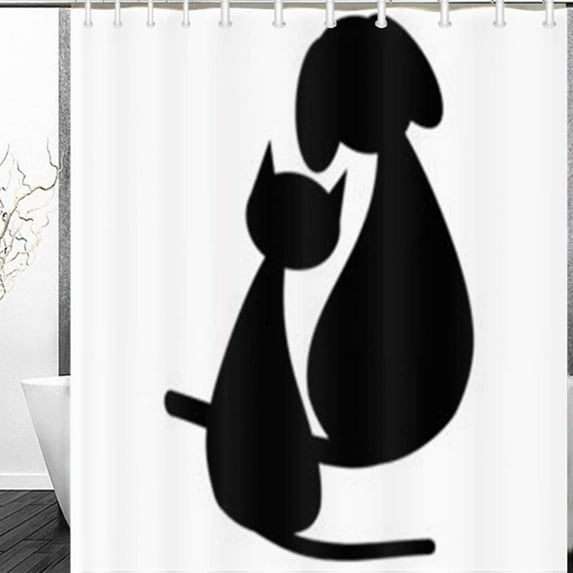 WOPOP Black Dog Cat Animals Wildlife Silhouette Miscellaneous Cats Dogs Shower Curtain 60x72 Inches