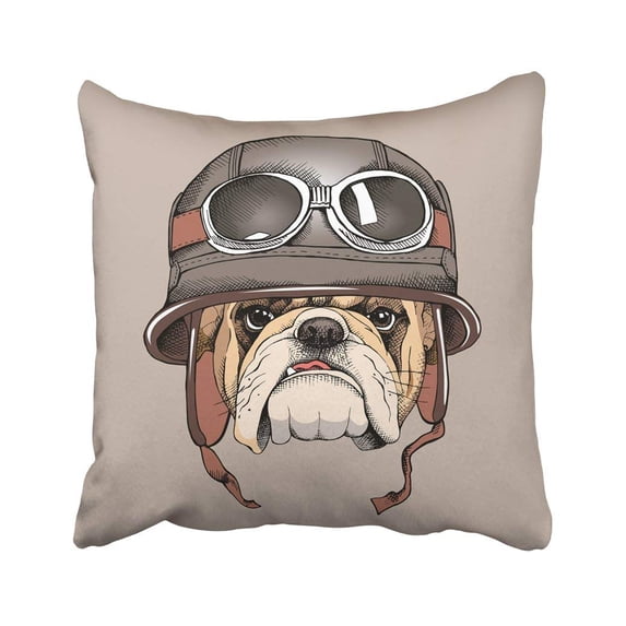 WOPOP Black Motorcycle Bulldog Portrait In Retro Helmet Of Racer White Biker Bike Dog Motor Pillowcase Cover 16x16 inch