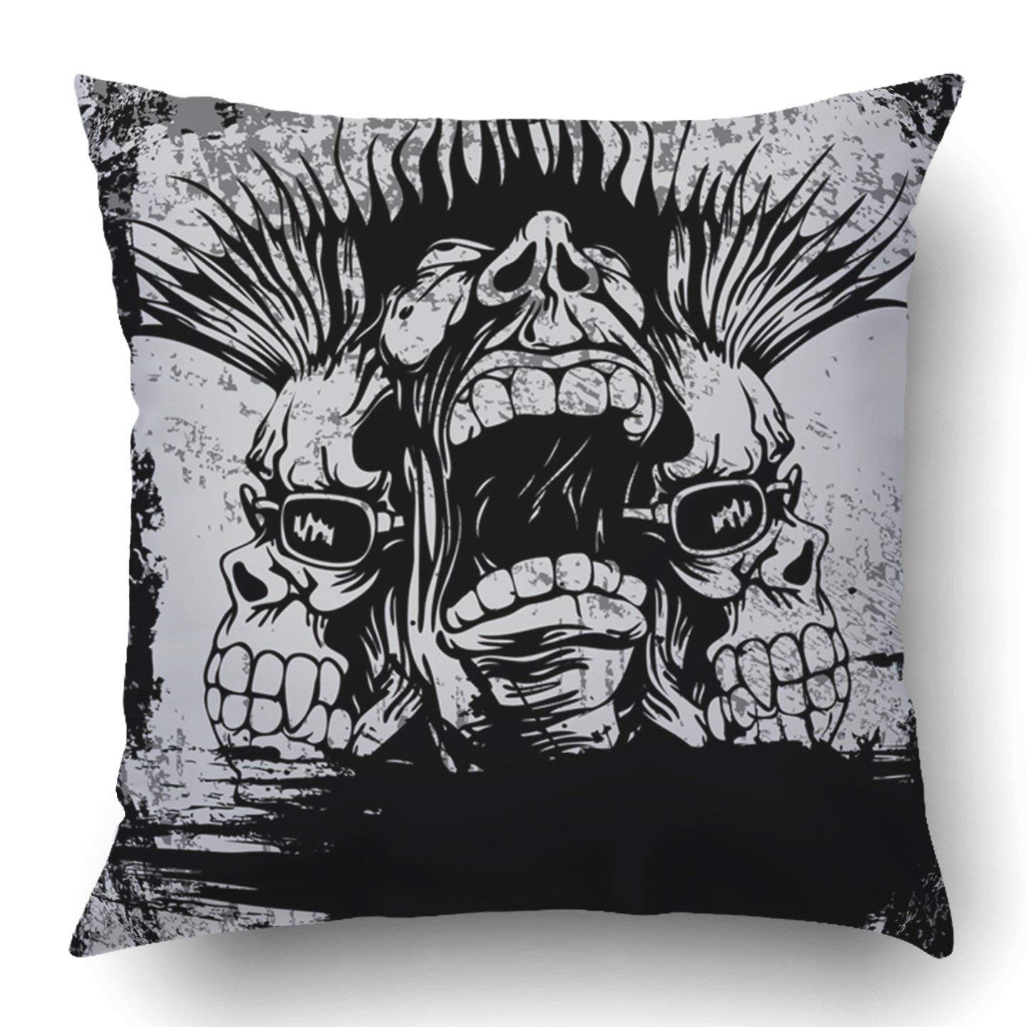 WOPOP Black Rock with Punk Musician for Cd Design Tattoo Gothic Horror Music Party Revolt Hard Pillowcase 18x18 inch - image 1 of 1