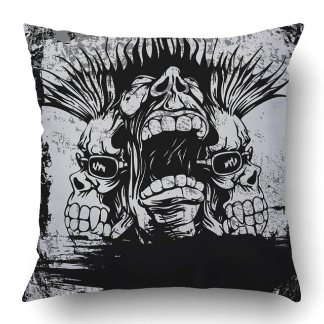 WOPOP Black Rock with Punk Musician for Cd Design Tattoo Gothic Horror Music Party Revolt Hard Pillowcase 18x18 inch