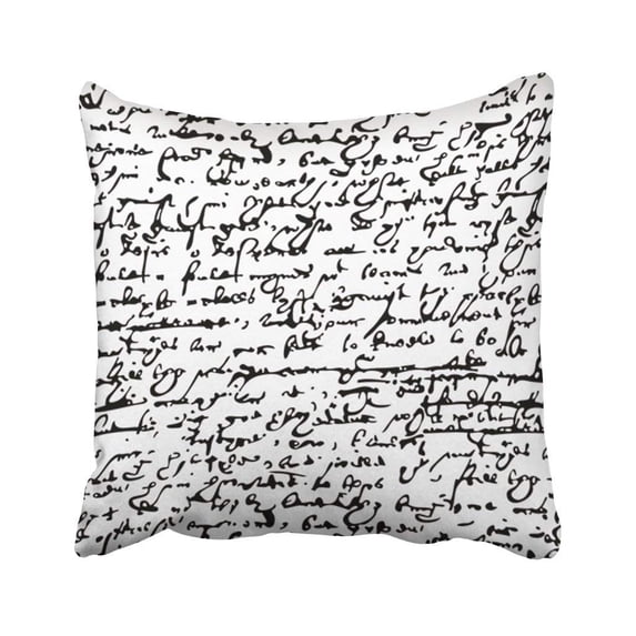 WOPOP Black William Shakespeare Text Handwrite London Script Scribble Literature Ancient Pillowcase 18x18 inch