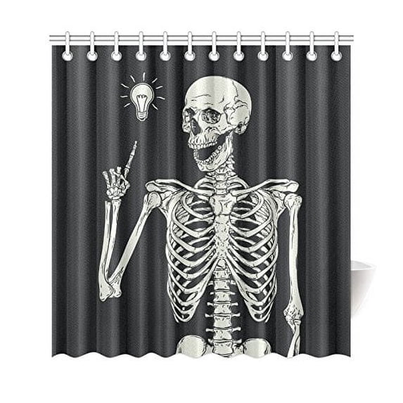 WOPOP Black and White Shower Curtain, Human Skeleton Skull Polyester Fabric Shower Curtain Bathroom Sets 66x72 Inches