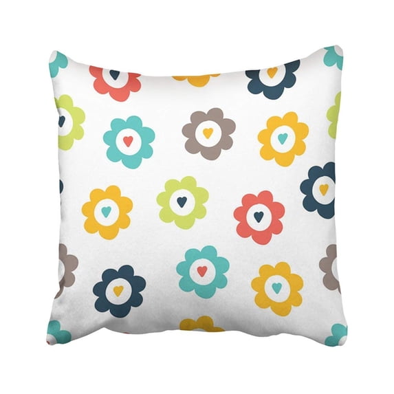 WOPOP Blue Beauty Cute Love Flowers Colorful Blossom Botany Children Creative Doodles Feminine Pillowcase Throw Pillow Cover 18x18 inches