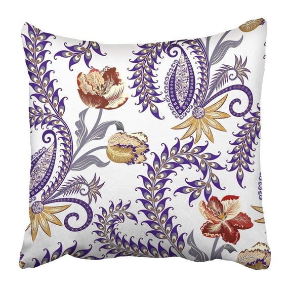 WOPOP Brown Flowers with Paisley Decorated Twirl Colorful Yellow Tulips Gray Blue Curls Intricate Antique Pillowcase Pillow Cover 20x20 inches