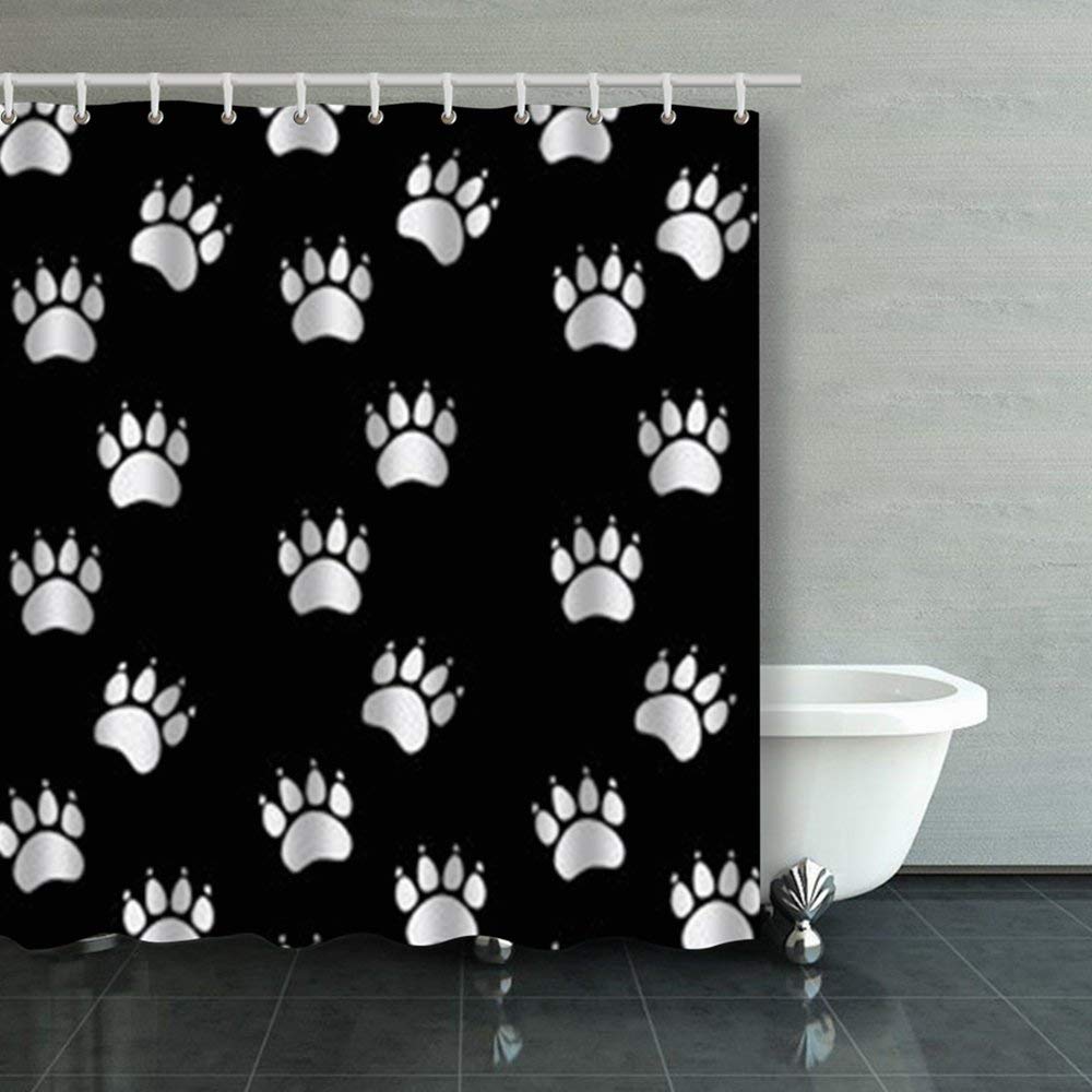 WOPOP Cat Dog Paw Seamless Pattern Bear Tracks Texture Shower Curtains Bathroom Curtain 66x72