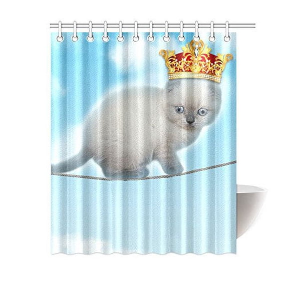 WOPOP Cat Wear Crown Walking Tightrope Waterproof Fabric Shower Curtain Bath Curtain 60x72 inches