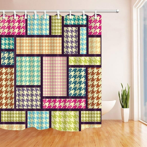 WOPOP Checkered Pattern Polyester Fabric Bathroom Shower Curtain 66x72 inches