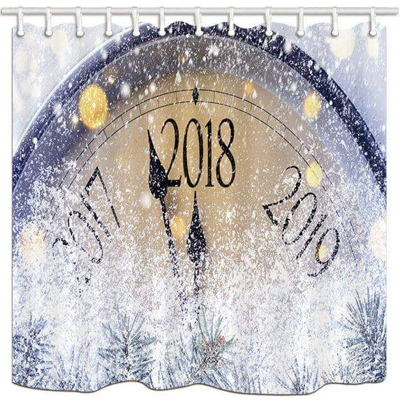 WOPOP Christmas Clock Count Down Heavy Snow Welcome The New Year Polyester Fabric Bathroom Shower Curtain 66x72 inches