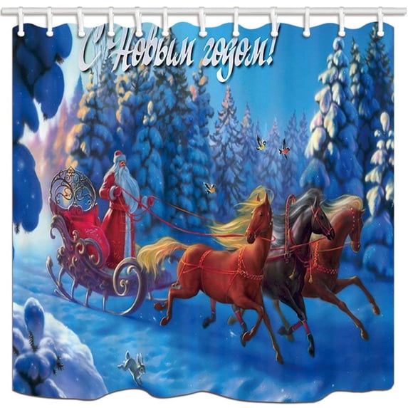 WOPOP Christmas Santa Drivers A Carriage On Snow Polyester Fabric Bathroom Shower Curtain 66x72 inches
