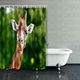 thumbnail image 1 of WOPOP Close-Up Of A Giraffe In Front Of Some Green Trees Looking At The Camera Shower Curtain Polyester Bathroom Curtain 60x72 inches, 1 of 1