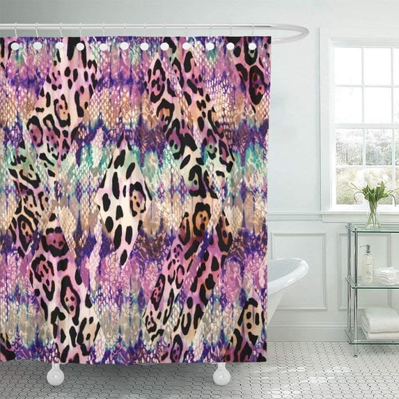 WOPOP Colorful Cheetah Animal Leo and Snake Mix Geo Geometric Wild Active Wear African Cat Shower Curtain 60x72 inch
