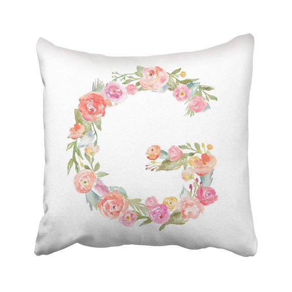 WOPOP Colorful Decorated Floral Watercolor Flower Monogram Letter G Alphabet Drop Cap Drop Cap Pillowcase Throw Pillow Cover Case 20x20 inches