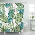 thumbnail image 1 of WOPOP Colorful Leaf Blue and Green Tropical Leaves White Palm Abstract Aloha Banana Beach Polyester Shower Curtain Bathroom Decor 66x72 inches, 1 of 3