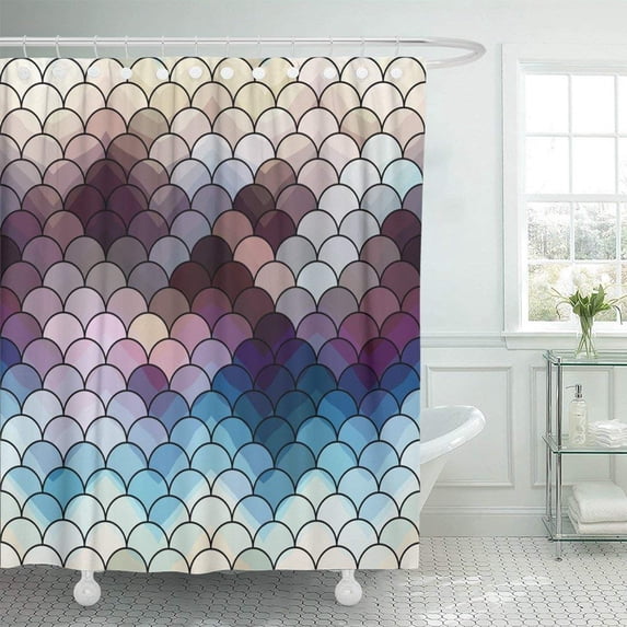 WOPOP Continuity Pattern Abstract Squama with Chevron Shadow Curve Geometric Seam Shower Curtain 60x72 inch