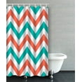 thumbnail image 1 of WOPOP Coral Teal White Large Chevron Zigzag Pattern Bathroom Shower Curtain 48x72 inches, 1 of 4