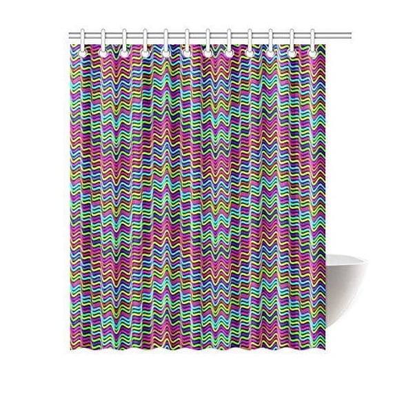 WOPOP Crazy Pink Waves Bathroom Waterproof Fabric Shower Curtain 60x72 inches