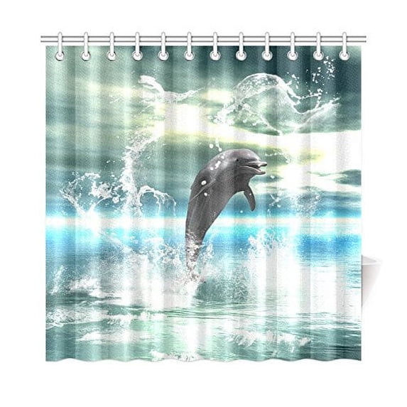 WOPOP Dolphin Jumping By a Heart Made of Water Shower Curtain Waterproof Fabric Bath Curtain 66x72 inches