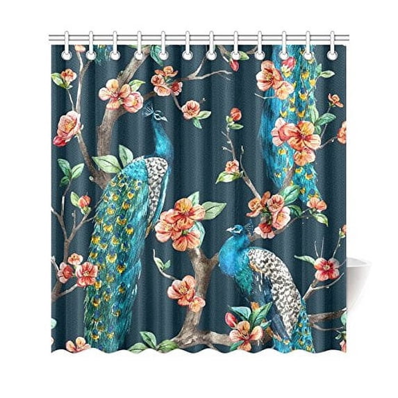 WOPOP Elegant Peacock Shower Curtain, Beautiful Peacock Feather Polyester Fabric Shower Curtain Bathroom Sets 66x72 Inches