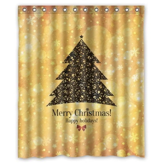 WOPOP Fantasy Dreamy Golden MERRY CHRISTMAS Happy Holidays Shower Curtain Waterproof Polyester Fabric Bathroom Curtain 60x72 inch