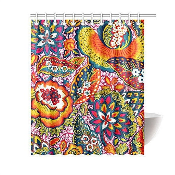 WOPOP Floral Colorful Red Pattern Bathroom Waterproof Fabric Shower Curtain 60x72 inches