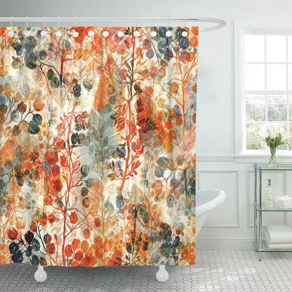 WOPOP Flower Imprints Grass and Feathers Digital Watercolor Mixed Media Fashionable Floral Boho Fabrics Shower Curtain 66x72 inch