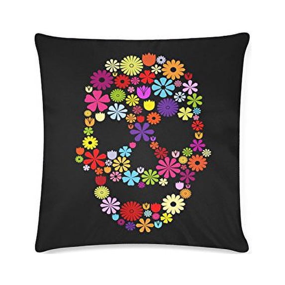 WOPOP Flower Skull in Colors Zippered Throw Pillow Cover Cushion Case 16x16 inches Two Sides Printing