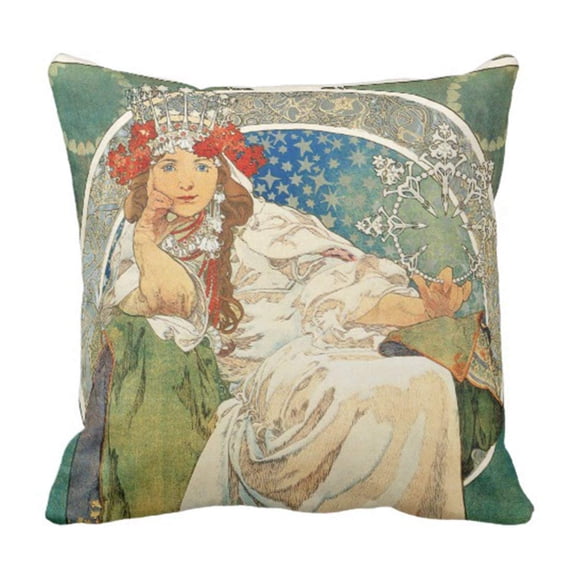 WOPOP Flower Vintage Alphonse Mucha Princess France Pillowcase Cover 18x18 inch
