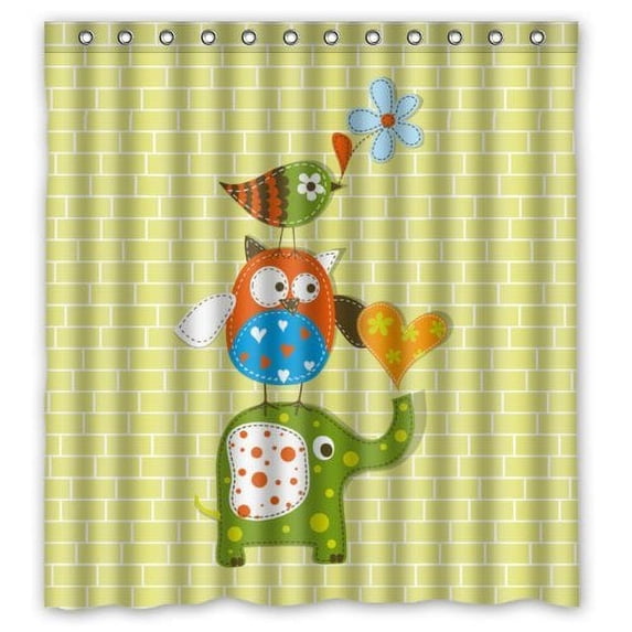 WOPOP Funny Cartoon Owl With Elephant And Bird Friend Shower Curtain Waterproof Polyester Fabric Bathroom Curtain 66x72 inch