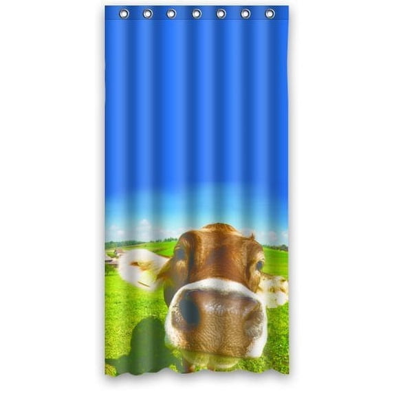 WOPOP Funny Dairy Cow Pasture Meadow Grassland Waterproof Bathroom Fabric Shower Curtain 36x72 inches
