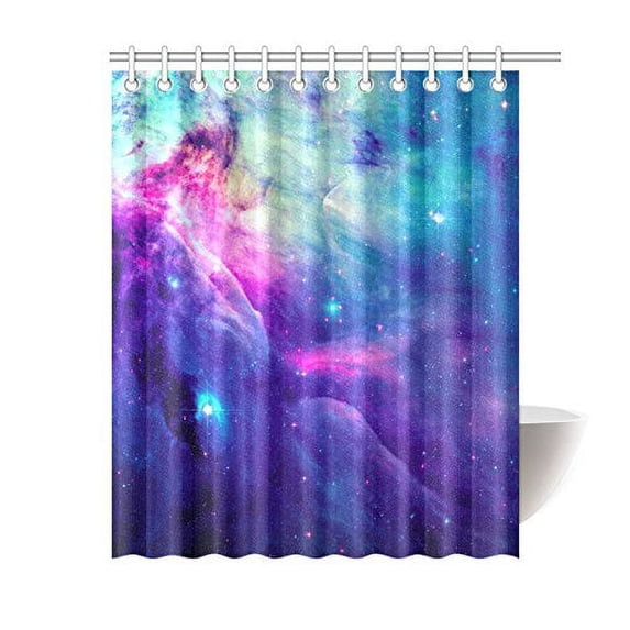 WOPOP Galaxy Outer Space Shower Curtain, Purple Universe Nebula Cloud Polyester Fabric Shower Curtain Bathroom Sets with Hooks 60x72 Inches