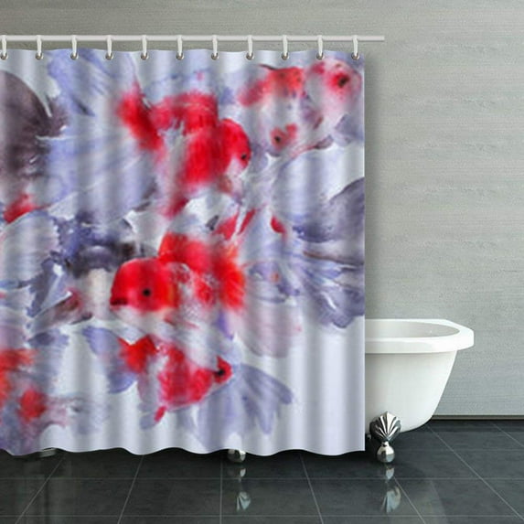 WOPOP Goldfish Watercolor Painting Goldfishes Shower Curtains Bathroom Curtain 66x72 Inch