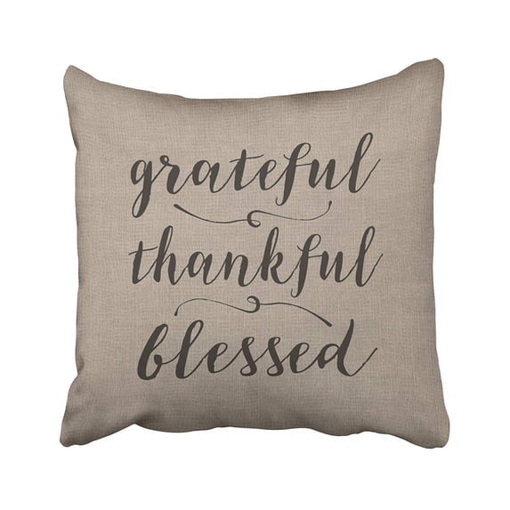 WOPOP Grateful Thankful Blessed Rustic Cript Damask Pillowcase Cover 16x16 inch