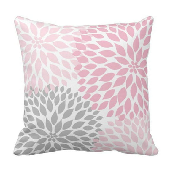 WOPOP Gray Flowers Pink Grey Dahlia Nursery Pillowcase Cover 20x20 inch