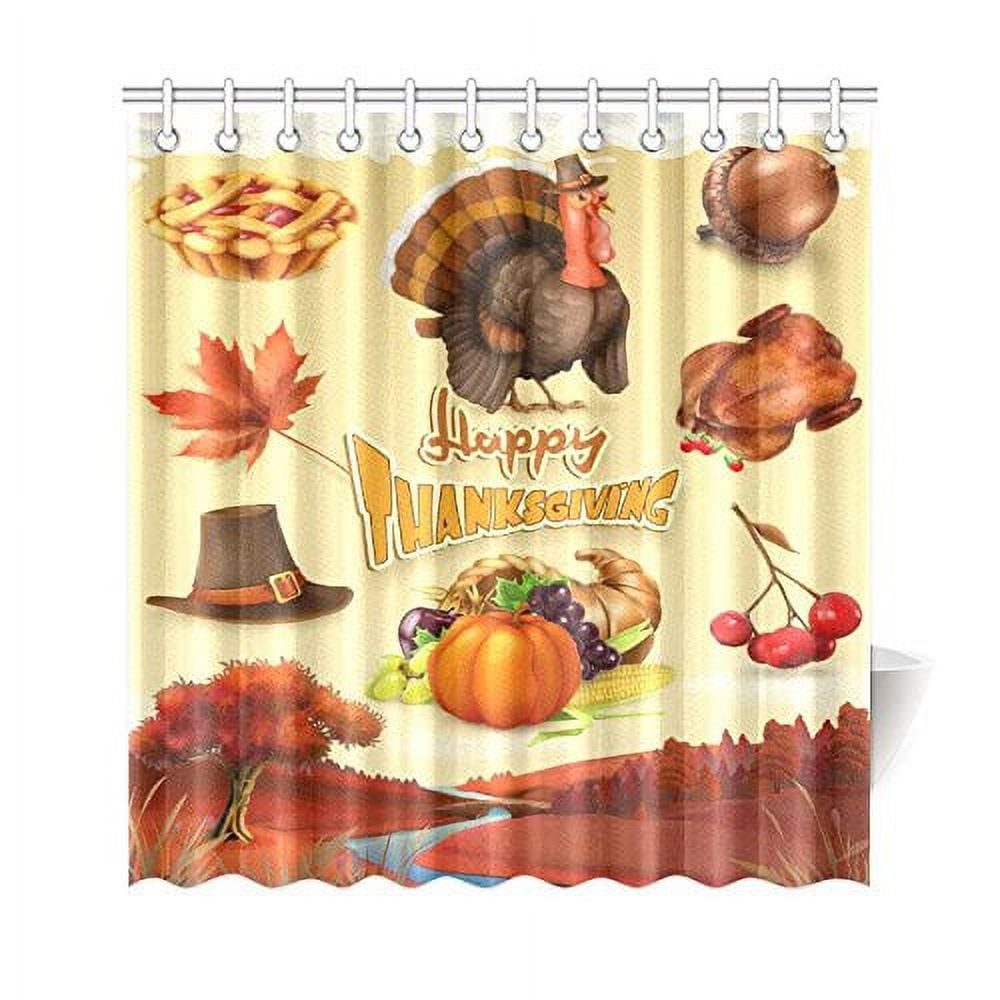 WOPOP Happy Thanksgiving Shower Curtain, Autumn Festival Maple Tree