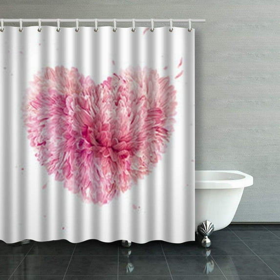 WOPOP Heart Flowers Valentines Day Dahlia Painting Shower Curtains Bathroom Curtain 66x72 Inch