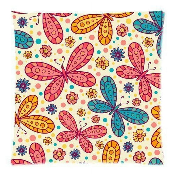 WOPOP Home Decor Color Multi Butterfly with Flowers Zippered Throw Pillow Cover Cushion Case 18x18 inches Two Sides Printing