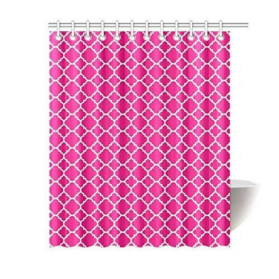 WOPOP Hot Pink White Quatrefoil Classic PatternShower Curtain Bathroom Decor 66x72 Inch