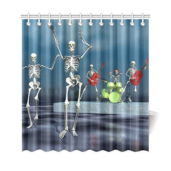 WOPOP Human Skeleton Shower Curtain, Halloween Party Polyester Fabric Shower Curtain Bathroom Sets with Hooks 66x72 Inches