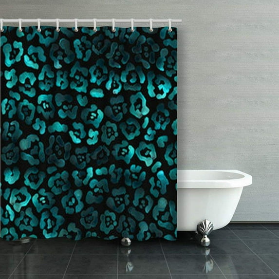 WOPOP Jaguar Pattern Black Blue Color Raster Leopard Texture Shower Curtains Bathroom Curtain 60x72 Inch